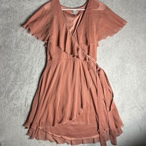 ASOS Women's Coral Pink Faux Wrap Dress Draped Cocktail/Career Midi, Size 14